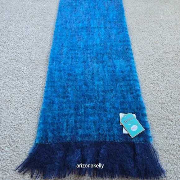 NWT Kid Mohair Scarf Blue Avoca Tweed - Picture 8 of 16